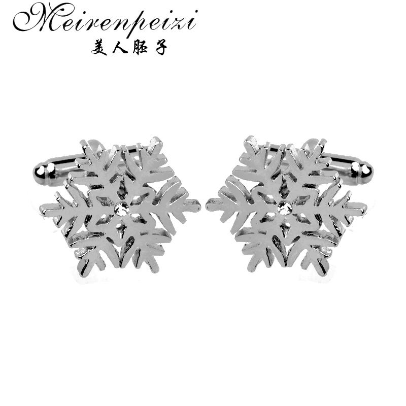 

Silver-Coloured Festive Snowflake Christmas Cufflink Winter Wedding Cufflinks Gift Novelty Personalised for Groomsmen Groom