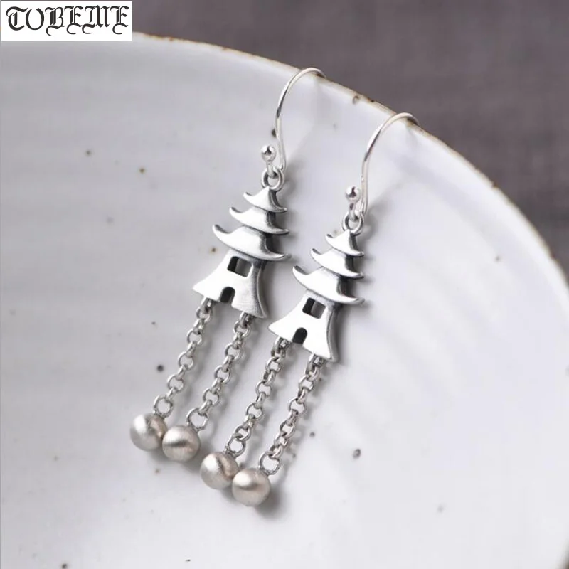 

Ручной работы 100% 925 Серебряная башня серьги Таиланд 925 пробы Для женщин серьги Винтаж серебро Богемские серьги-капли