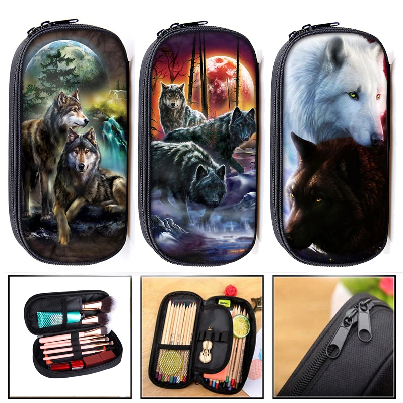 Крутые Кошельки для монет с принтом воющего волка сумка карандашей мальчиков и