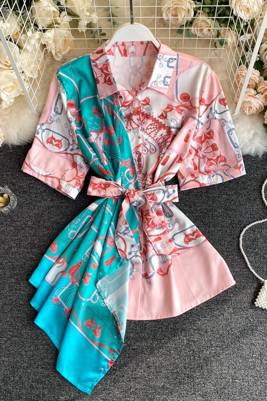 

ZOSOL Design Sense Non-Mainstream Shirt Women's Western Style Printing Ageing Royal Waist Hugging Slim Women's Shirt