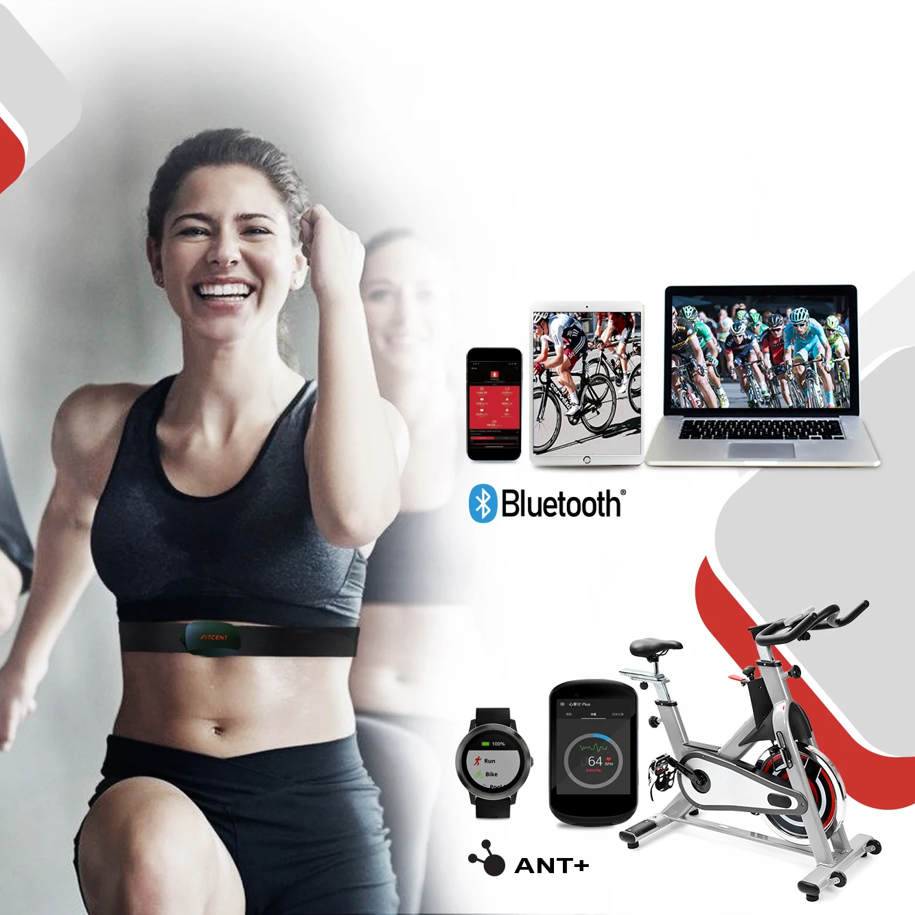 Монитор сердечного ритма Fitcent ANT + Bluetooth для велокомпьютера Peloton Polar Wahoo Garmin | Спорт и
