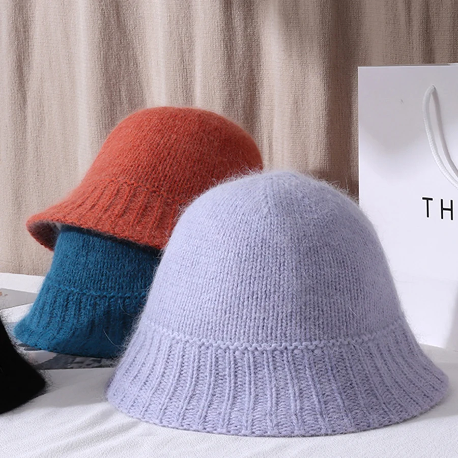 

new 2021 women's winter Bucket hat for girls Solid color rabbit fur sautumn and fashion Fur panama hip hop hat off white cap