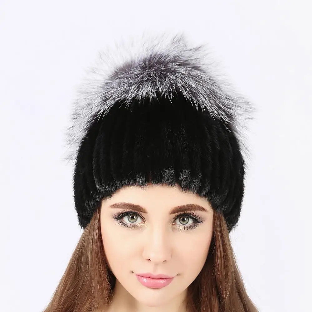 Новый дизайн 2019 Вертикальная шапка из Меха чернобурки осень-зима теплая
