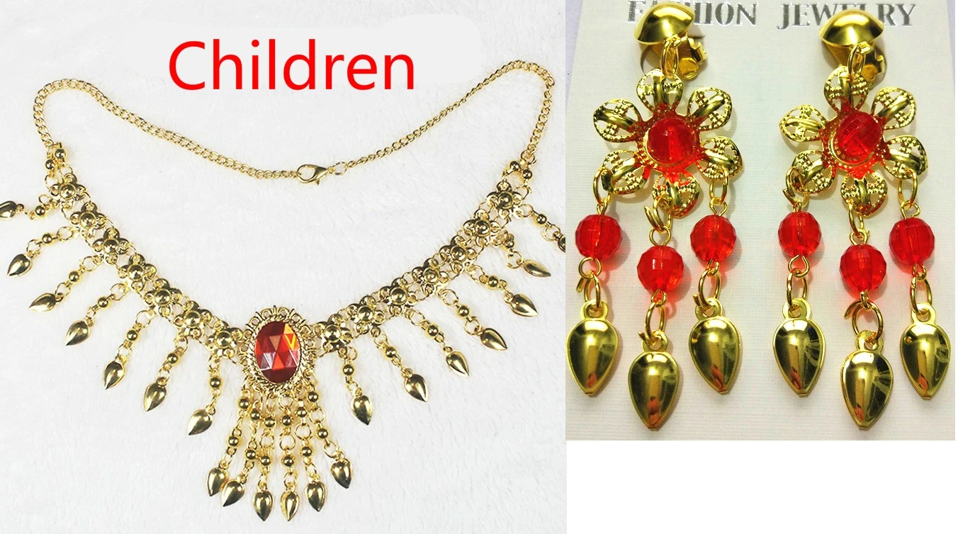 earring necklace Дети ребенок Восточный набор костюма для танца живота Восточные Танцевальные Костюмы Танец живота танцевальная одежда Индийский Болливуд девушка для взрослых - Цвет: earring necklace
