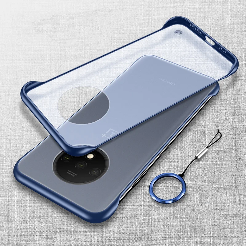 Blue with Lanyard Frameless Case For Oneplus 7T Pro 7 Pro 6T Case Ultra-thin Matte PC Shockproof Back Cover For One plus 7 Oneplus 7Pro 7 Pro Case - Цвет: Blue with Lanyard