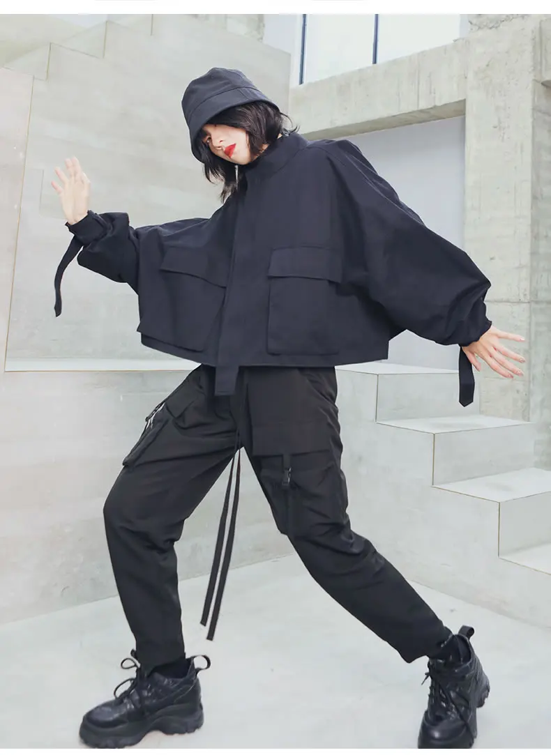 XITAO Harajuku стиль короткие теплые пальто и куртки для женщин стоячий воротник Черная куртка винтажная уличная верхняя женская XJ2098