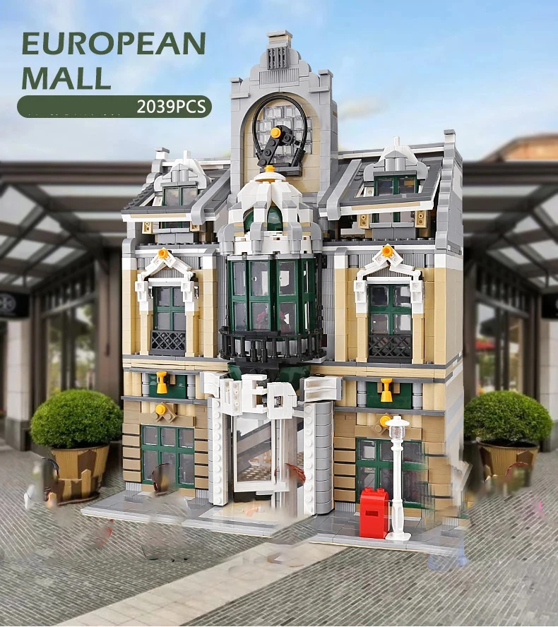 

Конструктор MOC в стиле модерн, архитектура европейского торгового центра, креативные строительные блоки с изображением города и улицы, игру...