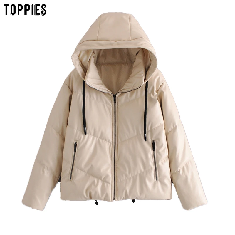 

Куртка Toppies женская из искусственной кожи, пузырьковая куртка с капюшоном, утепленная стеганая одежда, зима 2020