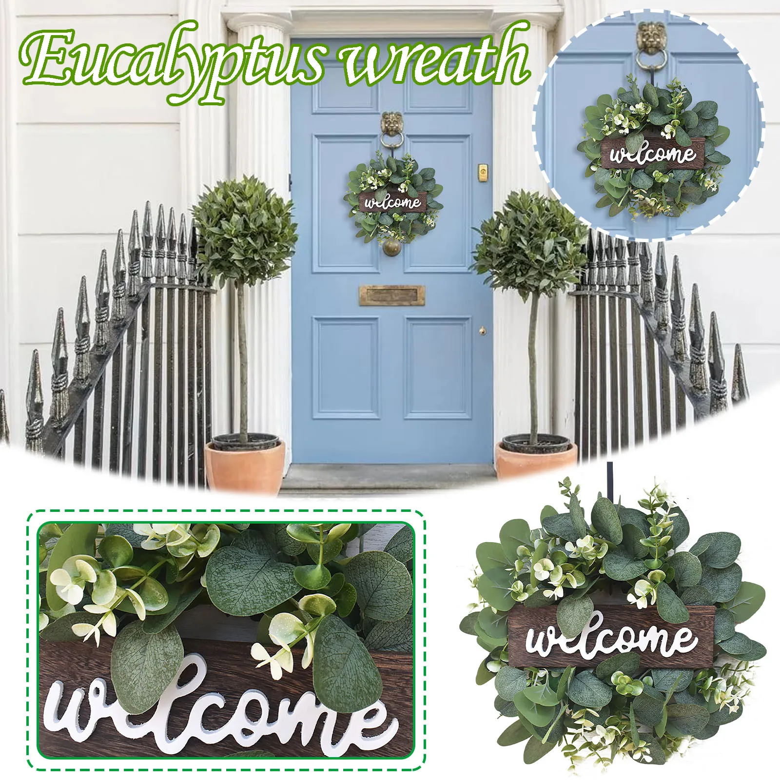 

Simulation Leaf Wreath Flowers Green Round Creative Artificial Garland Hanging Pendants Wedding Decoration Home Accessories #22