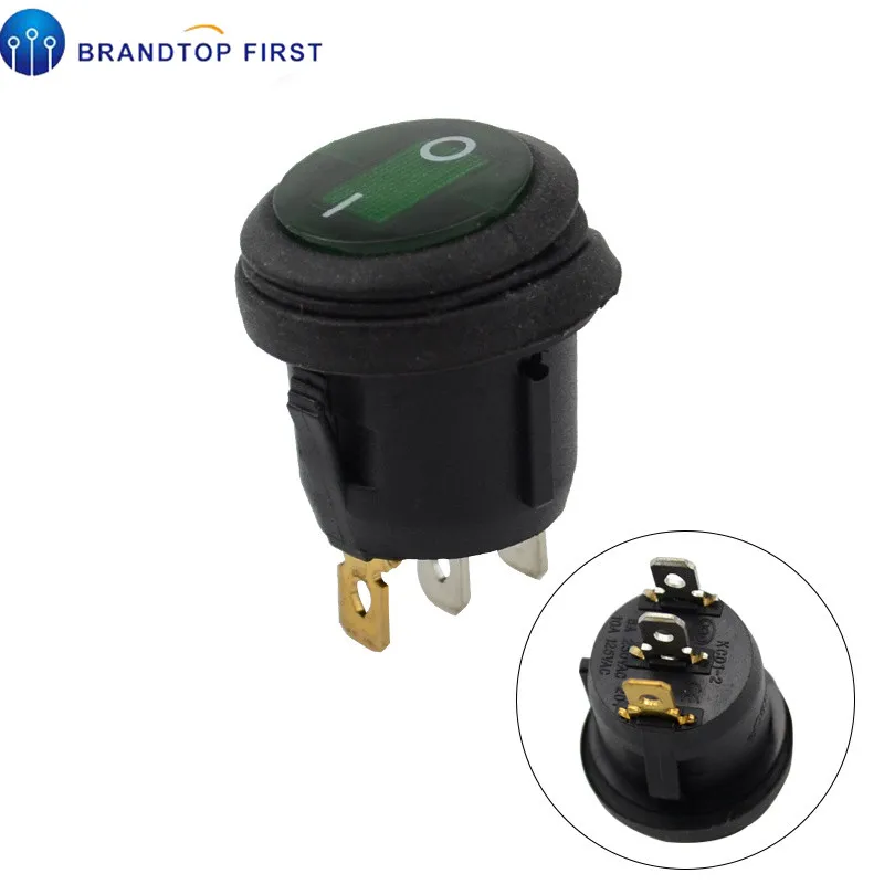 12V green 1 шт., водонепроницаемая кнопка, 12 В, 220 В, светильник, кулисный переключатель, 20 мм, в форме лодки, Круглые, 3Pin, серебристые, точечные переключатели - Цвет: 12V green