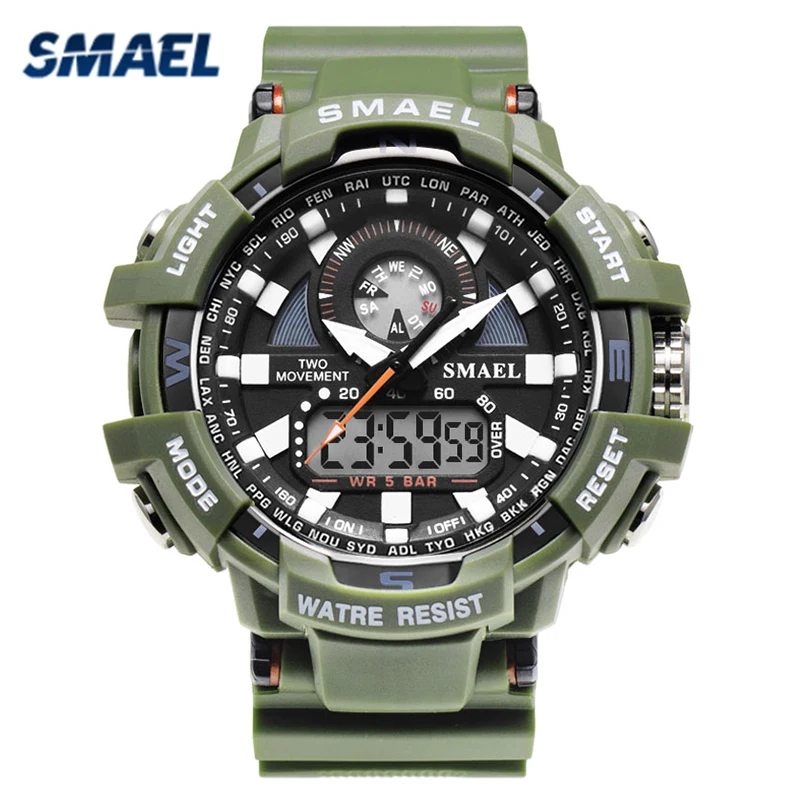 

SMAEL Men Military Sports Watch Men's Army Green LED Backlight Fashion Male 50M Waterproof Sport Wrist watches zegarki meskie