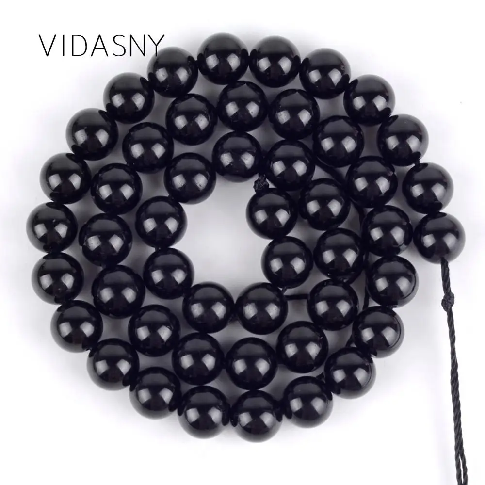 Круглые бусины-разделители из черного турмалина 4-10 мм для изготовления