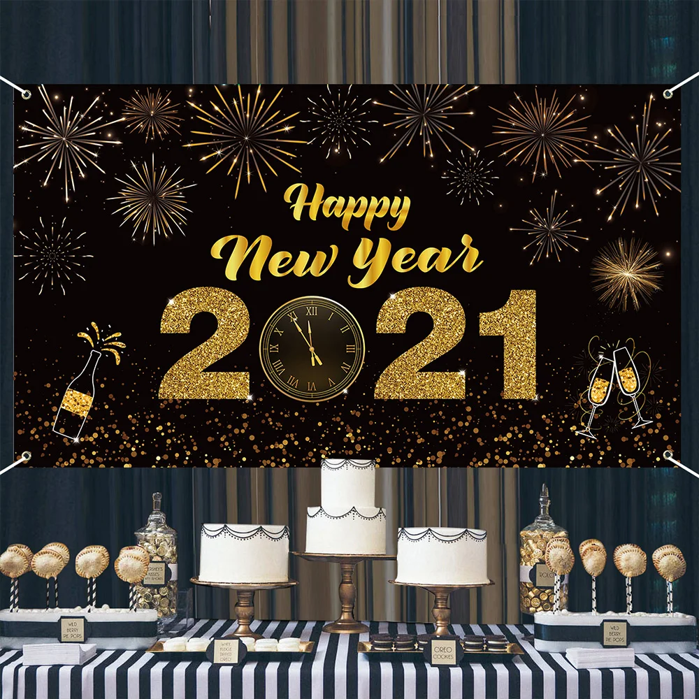 

2021 с новым годом и новогодней вечевечерние декорация фон баннер золотые принадлежности для помещений взрослые дети наружные фото реквизит...
