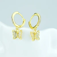 butterfly pendant insect earrings micro pave jewelry all rhinestone gold earrings simple design for women