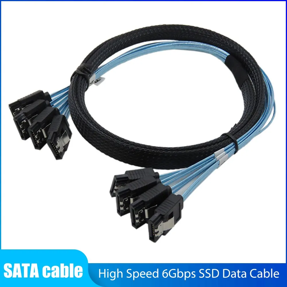 

Кабель SATA с 4 портами, нейлоновый высокоскоростной кабель для передачи данных SSD 6 Гбит/с для сервера, 1 метр, жесткого диска
