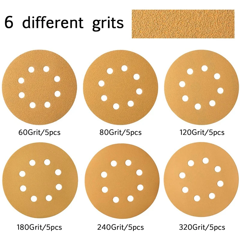 

32Pcs Replacement Sander Pad Set 5 Inch 8 Hole Replacement Sander Backing Pad with Hook and Loop Adhesive Sanding Discs