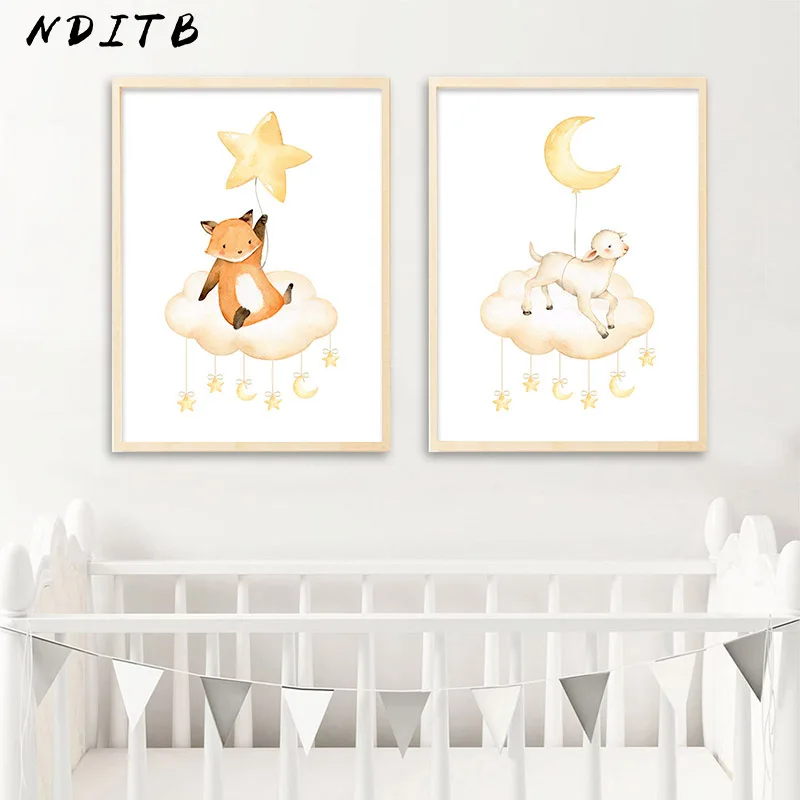 Овечка лиса посадка мультфильм животные детская настенная Картина на холсте