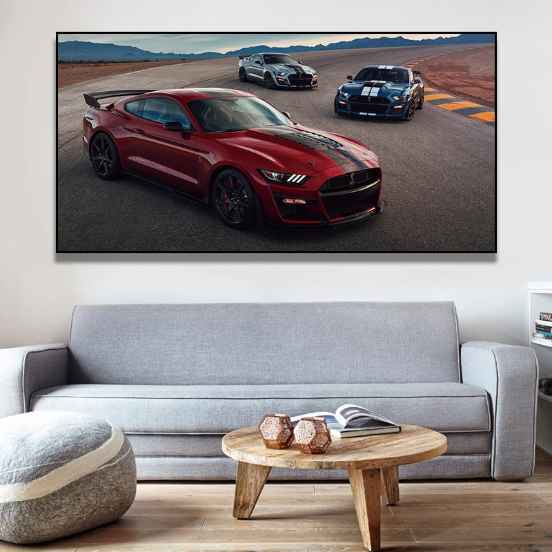 

Modern Wall Art Oil Canvas Paintings Supercar Fords Mustang Shelby GT500 Red Car Picture Living Room Decor Posters and Prints