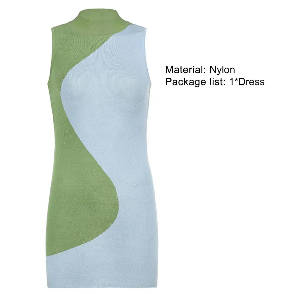 

Bodycon Dress Color Block Patchwork Women Round Neck Sleeveless Skirt for Dating Dresses Women's Clothing 2021