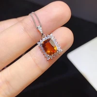 vintage silver gemstone pendant for party 6mm8mm emerald cut natural topaz necklace pendant 925 silver topaz jewelry