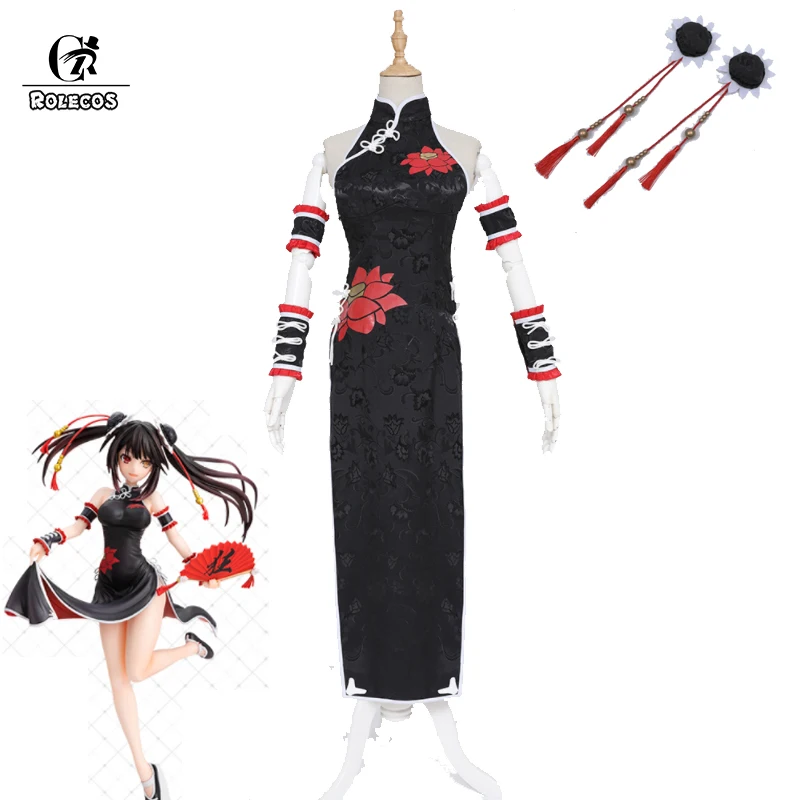 

ROLECOS Anime Date A Live Cosplay Kurumi TokisakiBlack Cheongsam Sexy Lovely Dress Uniform Cosplay Costume Halloween Suit Women