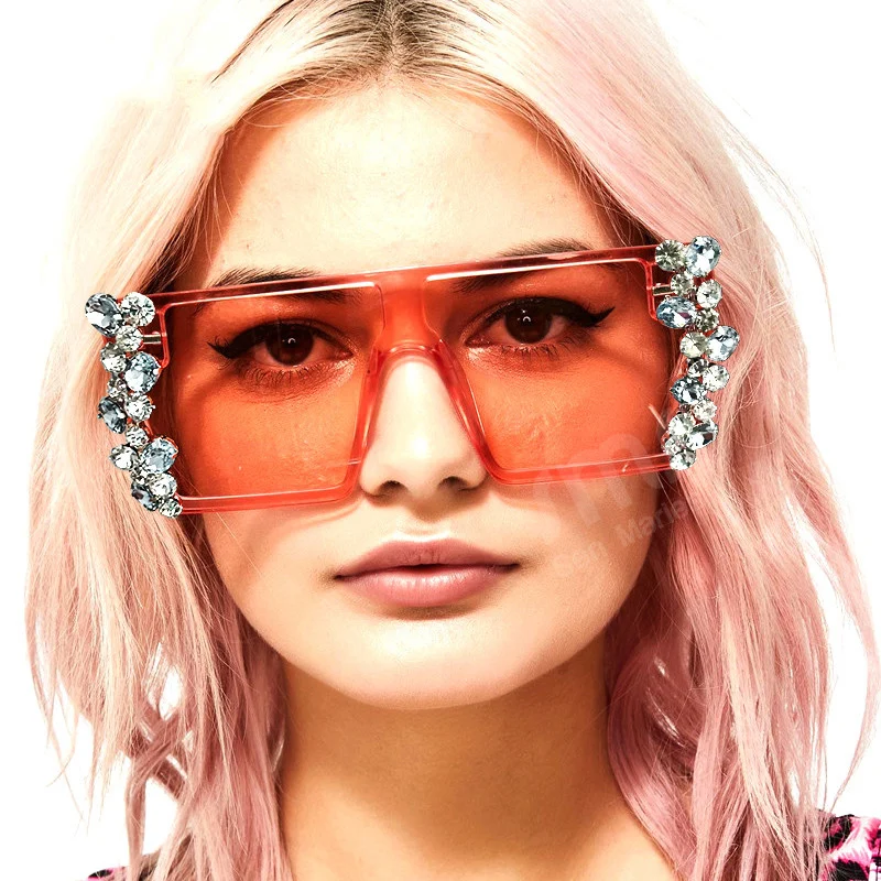 Большие квадратные солнцезащитные очки со стразами для женщин роскошный бренд