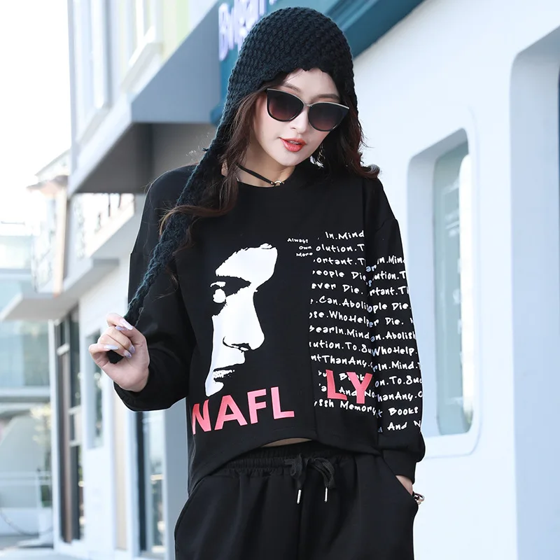 Женская футболка с длинным рукавом Max LuLu черная Повседневная принтом в стиле панк