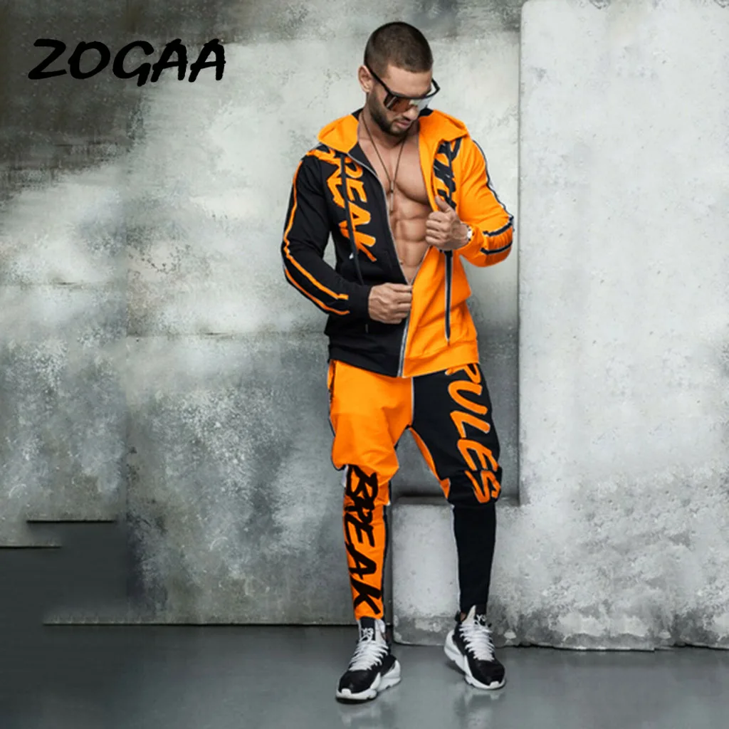 

Мужской спортивный костюм ZOGAA, черный кардиган в стиле хип-хоп на молнии с капюшоном и надписью, 2020