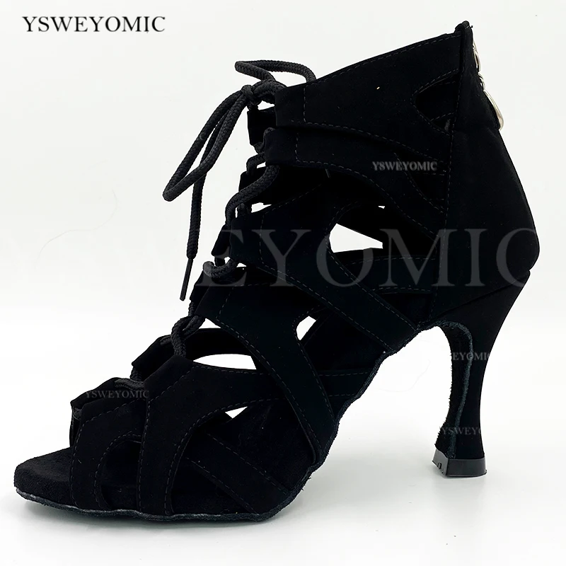 2021 Women Salsa Dance Boots Suede Leather Outsole Soft Thick Insole Comfortable Argentine Tango Latin Dance Shoes 3.5inch