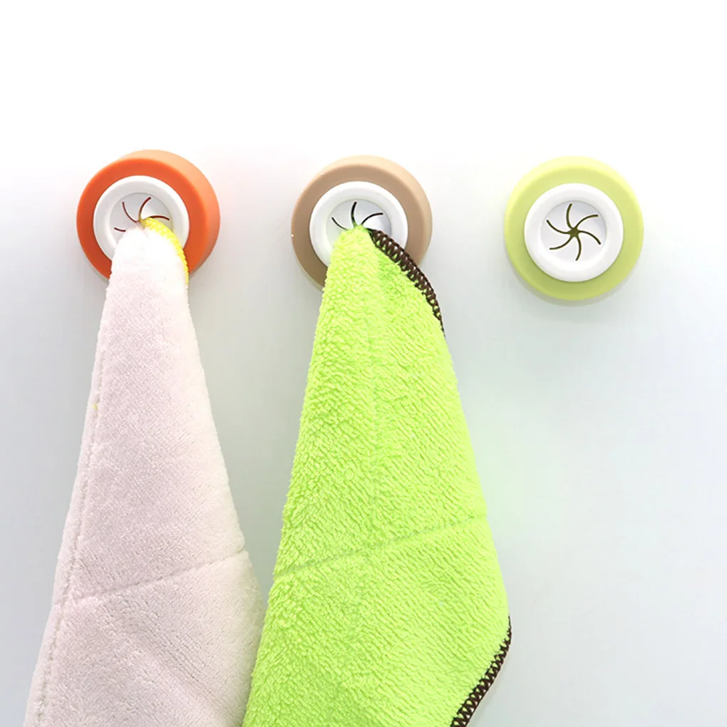 

Round Press Buckle Towel Hanger Adhesive Wall Mounted Hook Wipe Cloth Holder for Kitchen Bathroom