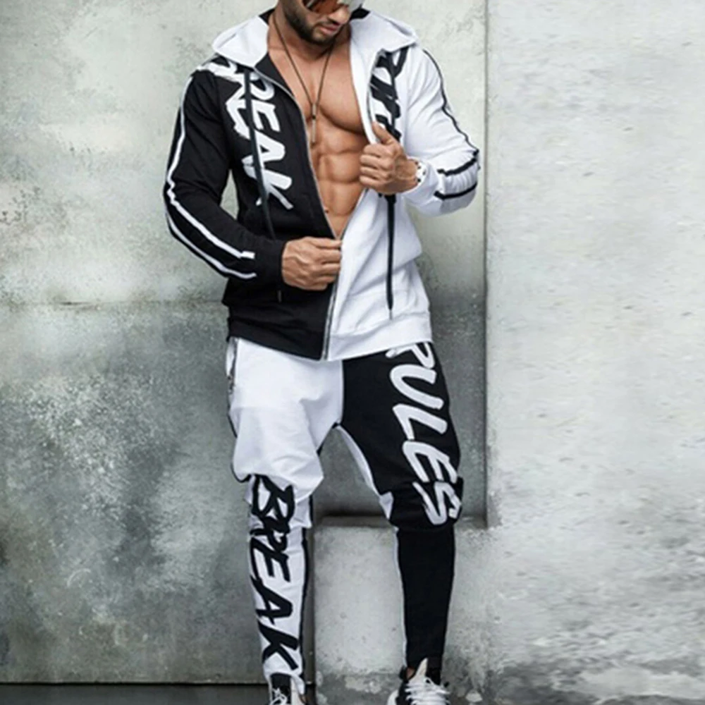 White Хип-хоп, Ropa Hombre, комплект, тонкий повседневный спортивный костюм, мужская куртка на молнии+ брюки-карандаш, 2 предмета, Мужская одежда, уличная одежда, спортивные мужские комплекты - Цвет: White