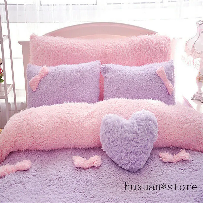 

Purple Pink Luxury Plush Warm Comforter Quilt Cover Bedskirt Twin Queen King
