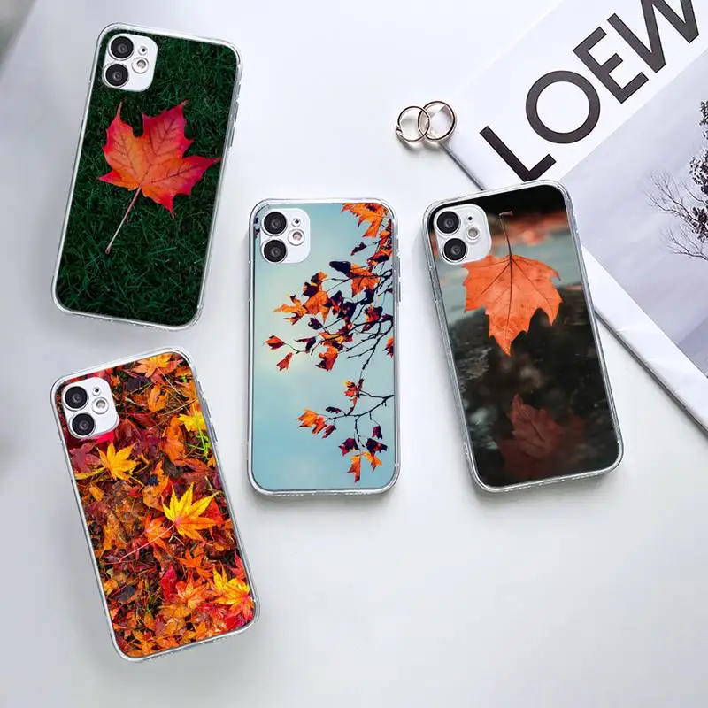 

Maple Leaf Golden autumn Phone Case Transparent for iPhone 7 8 11 12 13 mini pro X XS XR MAX Plus