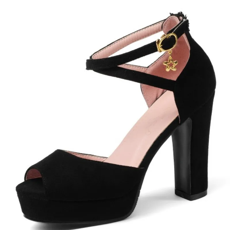 

Fanyuan women Cross-Strap sandals mature Peep toe high Thick heels Summer ladies Platform shoes bridal chaussures de mariage