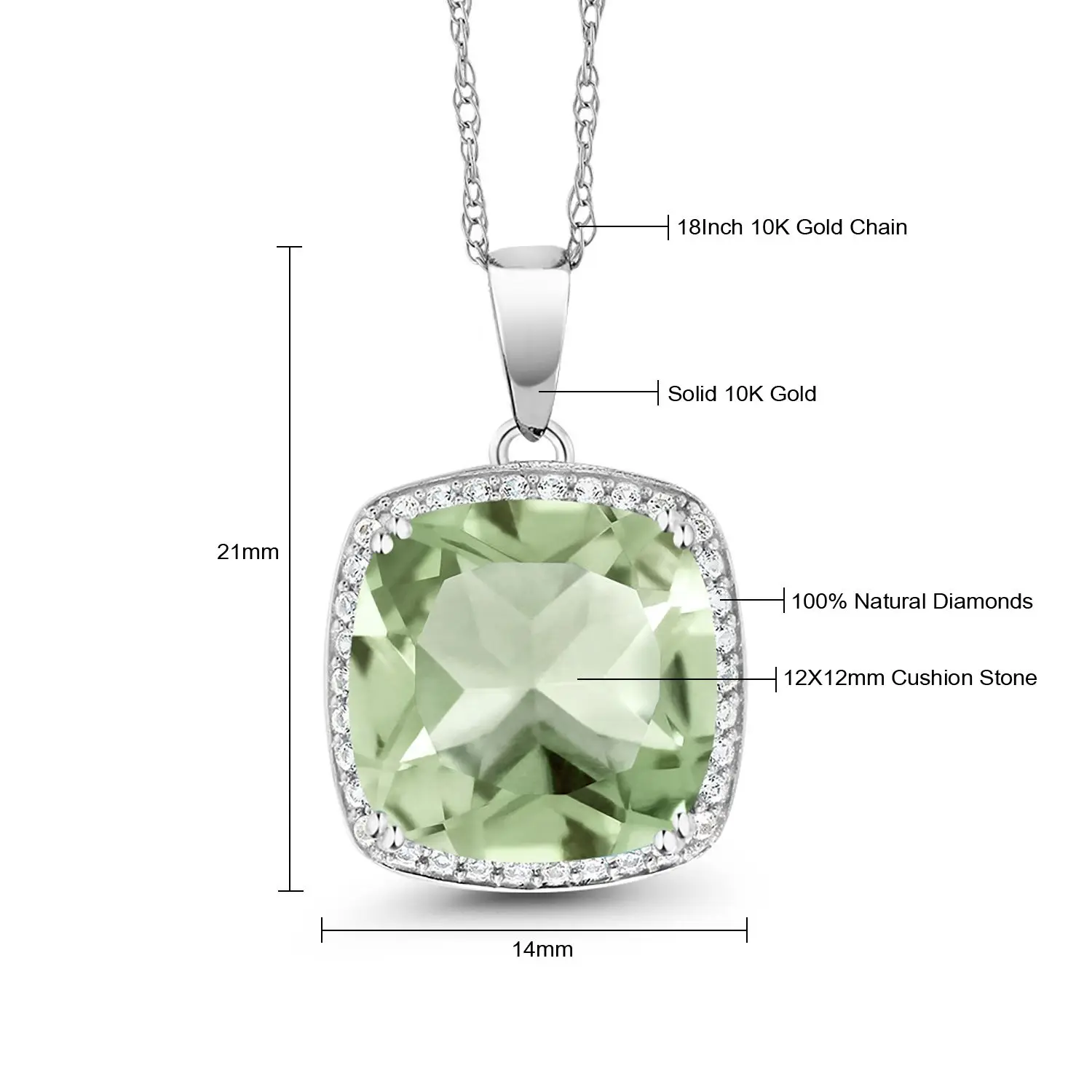 GemStoneKing 6 74 Ct подушка натуральный зеленый прасиолит белый бриллиант кулон