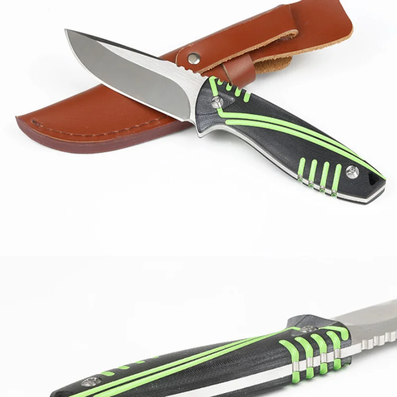 

Newest Fixed Blade Knife 7Cr17MoV Blade Green G10 Handle Outdoor camping tools Hunting knife Survival Knives with Leather Sheath
