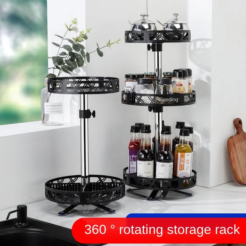 

Kitchen Revolving Round Storage Rack For Seasoning Bottles Cans In Household Multi Layer Adjustable Frame Kitchen Items