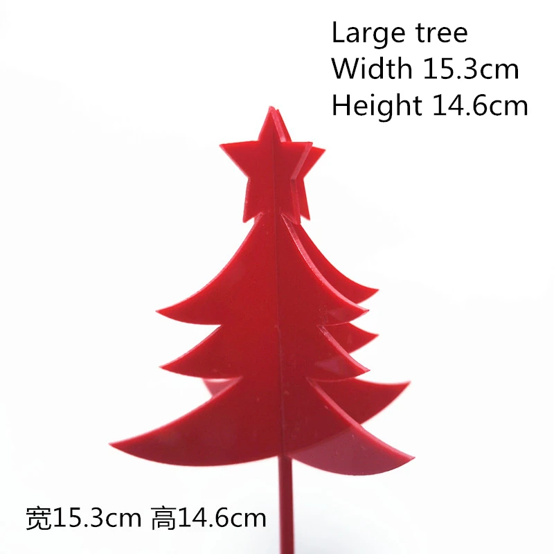 2pc large red tree Акриловые Красные серебряные Рождественские елки топперы для торта Снежинка счастливый год Санта Клаус рождественские принадлежности для выпечки сладкие подарки - Цвет: 2pc large red tree