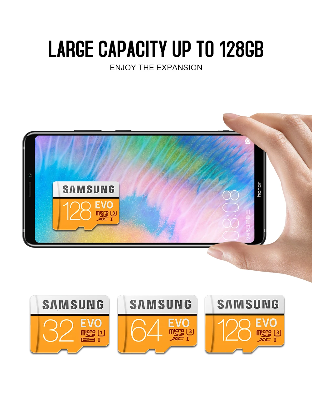SAMSUNG карта памяти Micro SD EVO емкостью 64 Гб карта памяти класса 10 128 ГБ макс 100 МБ/с. SDXC U3 UHS-I Разъем для карты TF 4K HD для смартфонов и планшетов