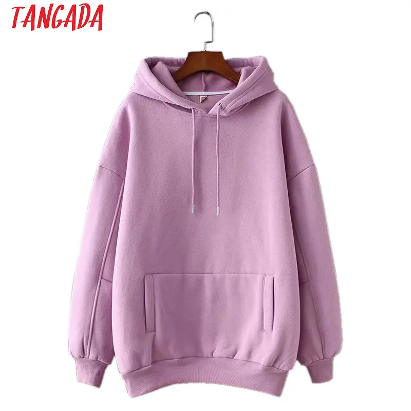 

Tangada women fleece hoodie sweatshirts autumn winter fashion 2021 oversize ladies pullovers warm pocket hooded jacket SD60