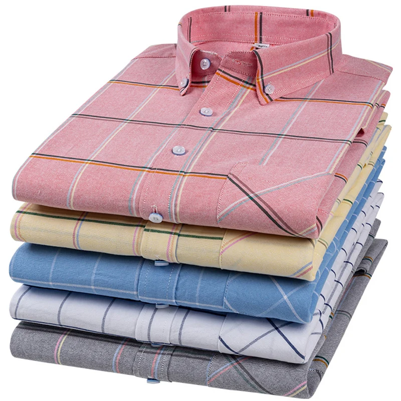 Мужская Повседневная рубашка из ткани Оксфорд в клетку Классическая плотная