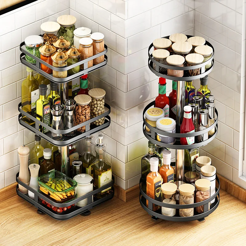 

Three Layers 360 Kitchen Spice Jar Rack Rotating Storage Rack Spice Jars Holder Bottles Shelves Kitchen Accessories