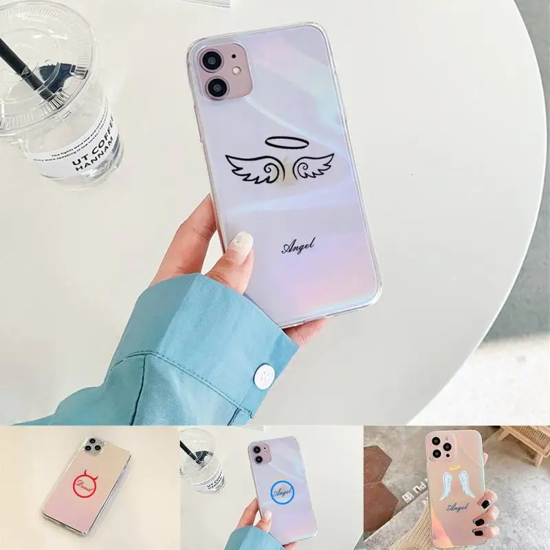 

Demon Angel Couple BFF Cartoon Phone Case for iPhone xiaomi redmi 7 8 9 11 12 10 S X XS XR MINI Pro Max Plus laser Transparent