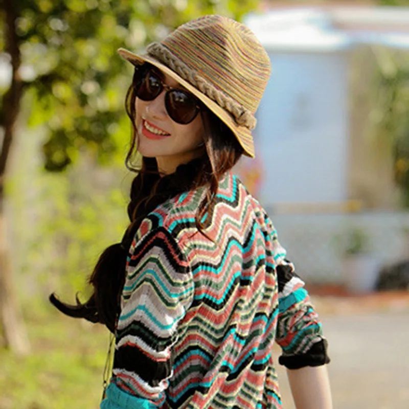 

Women Sun HatsNew Fashion Colorful Summer Sun Hats Beach Straw Casual Breathable Fedora Travel Bohemia Trilby Hat