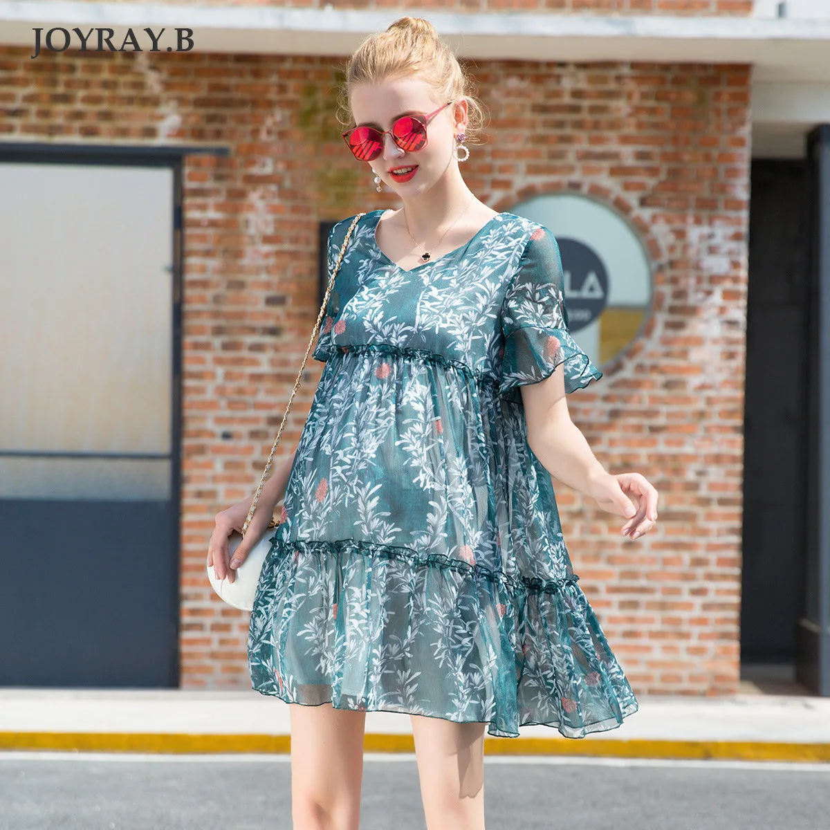 Платье для беременных летняя рубашка с коротким рукавом Новое шифоновое платье кормящих v образный вырез