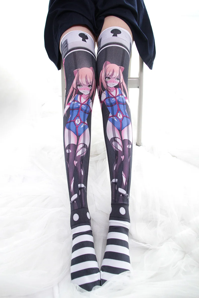 

Japanese Anime captivity Loli Graphic Print Overknee Dark Stockings Lolita Women Velvet Stocking Teen Girls Student High Cosplay