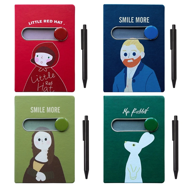 

B6 Cartoon Rabbit Sliding Unlock Notebook Pen Set Leather Diary Journal Planners 0901