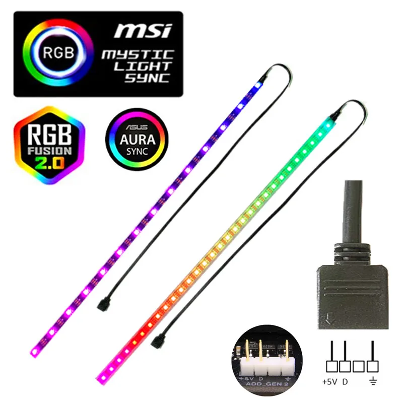 

PC WS2812B Addressable Pixel RGB LED Strip For ASUS Aura SYNC,MSI Mystic Light,GIGABYTE Fusion2.0 5V 3Pin Header on Motherboard