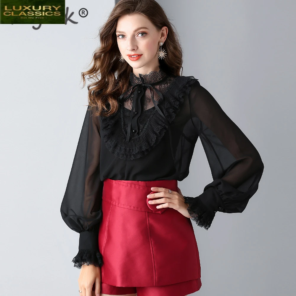 Silk Vintage Shirt Real Womens Tops and Blouses Long Sleeve Blouse Spring Clothes Elegant Shirts Ladies Blusas 2021 5359