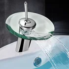 Хромированный полированный стеклянный кран со стеклянным краем, смеситель для раковины в ванной комнате, водопад, для холодной и горячей воды, крепление на раковину